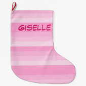 Shades of Pink Stripes kerstmis Grote Kerstsok (Voorkant)