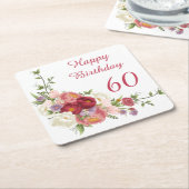 Shades of Pink White Peony Flower Happy Birthday Kartonnen Onderzetters (Schuin)