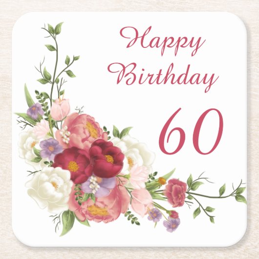 Shades of Pink White Peony Flower Happy Birthday Kartonnen Onderzetters (Voorkant)