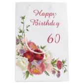 Shades of Pink White Peony Flower Happy Birthday Medium Cadeauzakje (Voorkant)