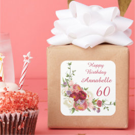 Shades of Pink White Peony Flower Happy Birthday  Vierkante Sticker