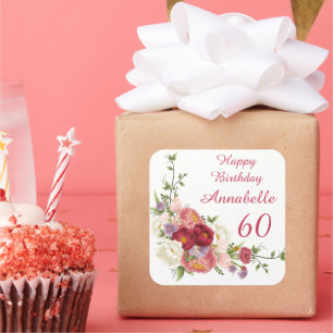 Shades of Pink White Peony Flower Happy Birthday Vierkante Sticker