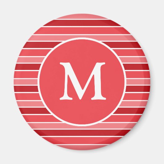 Shades of Red and White Striped Monogrammed Magneet (Voorkant)