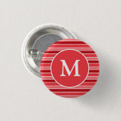 Shades of Red and White Striped Monogrammed Ronde Button 3,2 Cm (Voorkant /achterkant)