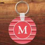 Shades of Red and White Striped Monogrammed Sleutelhanger (Voorkant)