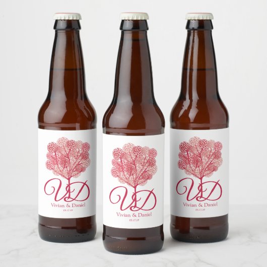 Shades of Red of Elegant Tree Design Bier Etiket (Flessen)