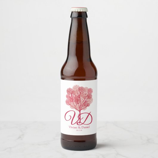 Shades of Red of Elegant Tree Design Bier Etiket (Voorkant)