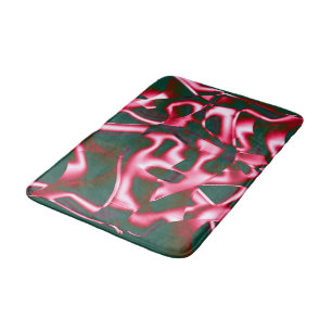 Shades of red pink on abstract tapes up dark cyan badmat