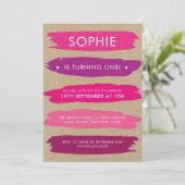 Shades of roze penseelstreken meisjes eerste verja kaart (Staand voorkant)