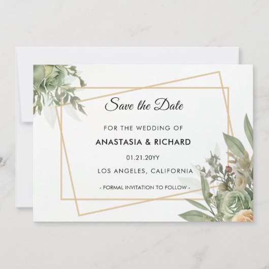 Shades of Sage Bruiloft Save The Date Kaart (Voorkant)