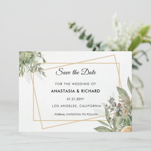 Shades of Sage Bruiloft Save The Date Kaart (Staand voorkant)