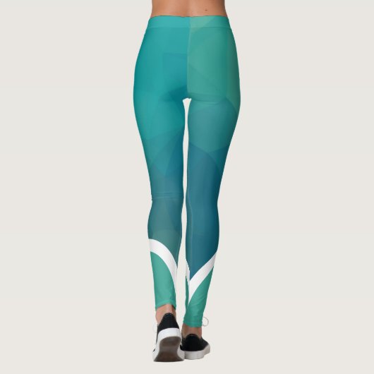 Shades of turquoise met witte strepe modern leggings (Achterkant)