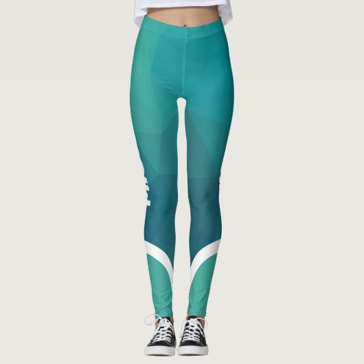 Shades of turquoise met witte strepe modern leggings (Voorkant)