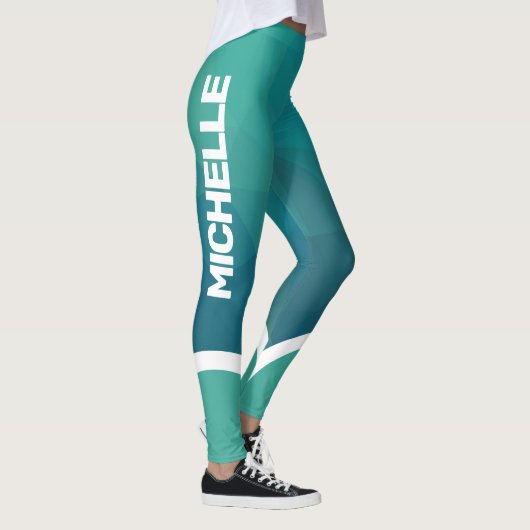 Shades of turquoise met witte strepe modern leggings (Rechts)