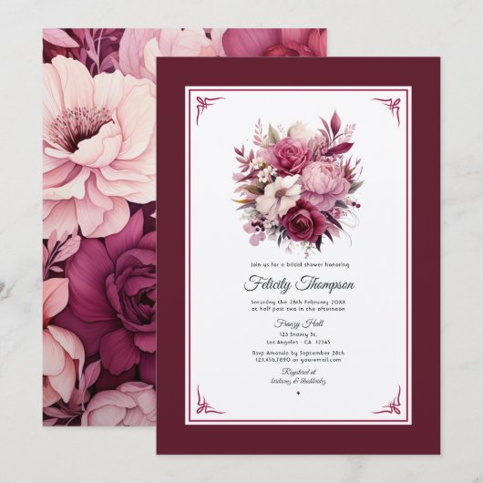Shades of Wine Floral Vrijgezellenfeest Kaart (Voorkant / Achterkant)