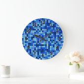 Shades of Winter Blue and Black Squares Pattern Grote Klok (Huis)