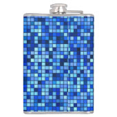 Shades of Winter Blue and Black Squares Pattern Heupfles (Achterkant)