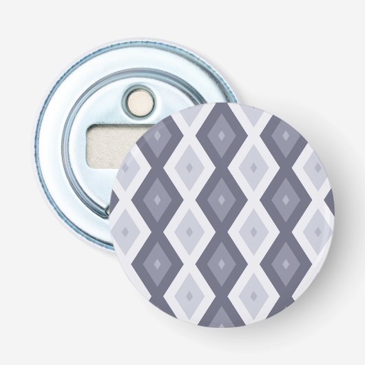Shades van blauw grijs diamantpatroon button flesopener (Voorkant)