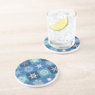 Shades van blauwe sneeuwvlokken zandsteen onderzetter