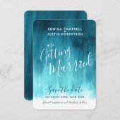 Shades van blauwgroen moderne kunst, sla de datumk save the date (Voorkant / Achterkant)