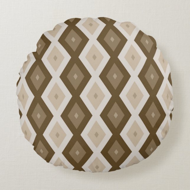 Shades van bruin diamantpatroon rond kussen (Voorkant)