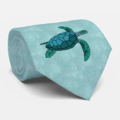 Shades van groen-blauw zee schildpad stropdas (Opgerold)