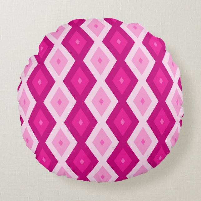 Shades van het diamantpatroon van fuchsia rond kussen (Voorkant)