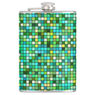 Shades van het groene, gele en blauwe vierkant pat heupfles