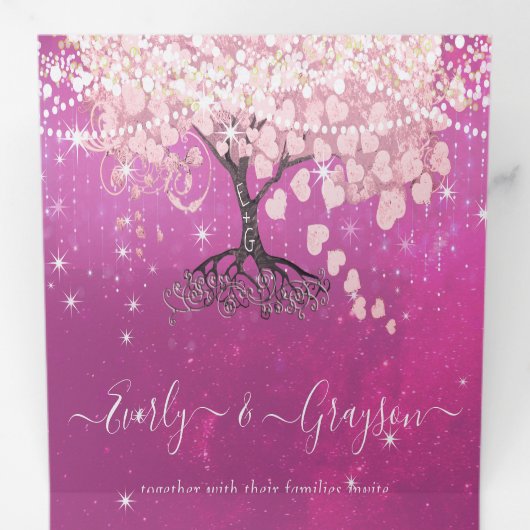 Shades van het roze en Paarse heetribbetje Drieluik Uitnodiging (Binnenzijde eerst)