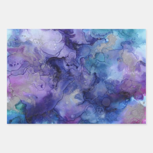 Shades van Paarse blauwe Abstracte Waterverf gemar Inpakpapier Vel (Voorkant)