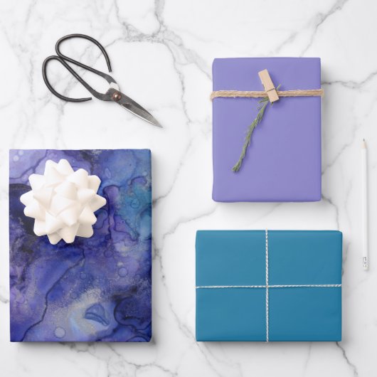 Shades van Paarse blauwe Abstracte Waterverf gemar Inpakpapier Vel (Voorkant)