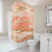Shades van perzik en goudberoerten douchegordijn (In situ)
