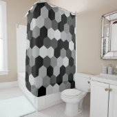 Shades van zwart-wit geometrische zeshoek douchegordijn (In situ)