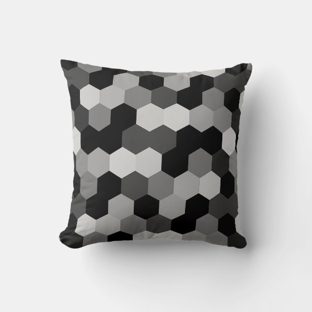 Shades van zwart-wit geometrische zeshoek kussen (Voorkant)