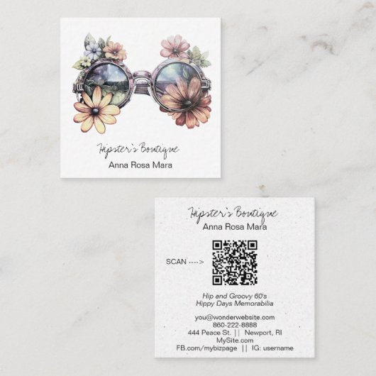*~* Shades Zonnebril AP57 Boho QR Retro Bloemen Vierkante Visitekaartje (Voorkant / Achterkant)