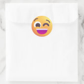 Shading Winking Face Cute Emoji Happy Vibes Yellow Ronde Sticker (Tas)