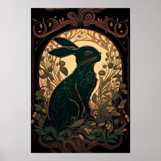Shadow Bunn - Art Nouveau Black Rabbit/Bunny Poster (Voorkant)