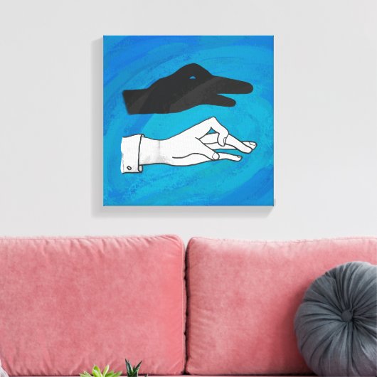 Shadow Duck op Blue Canvas Afdruk (Insitu (Woonkamer))