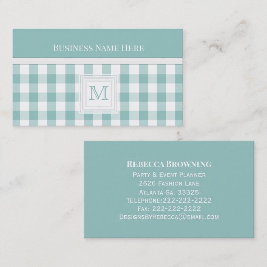 Shadow Green Gingham: Monogram Visitekaartje (Voorkant / Achterkant)