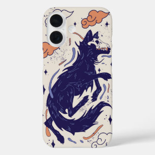 Shadow Howl beroemd gemaakt door Mystic Skull Wolf iPhone 16 Hoesje