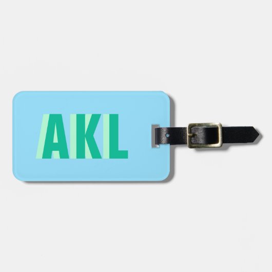 Shadow Monogram Pastel Blue Green Personalized Bagagelabel (Voorkant horizontaal)