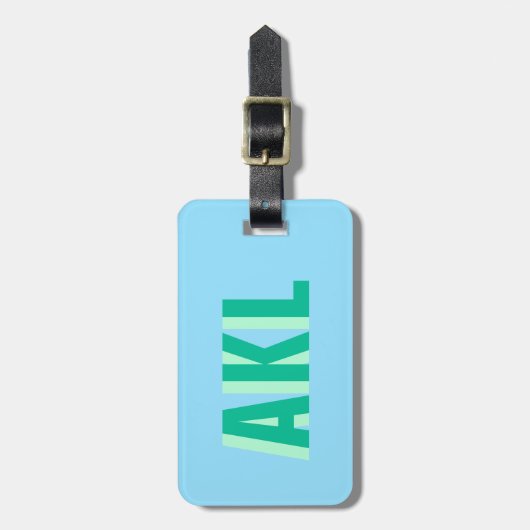 Shadow Monogram Pastel Blue Green Personalized Bagagelabel (Voorkant verticaal)