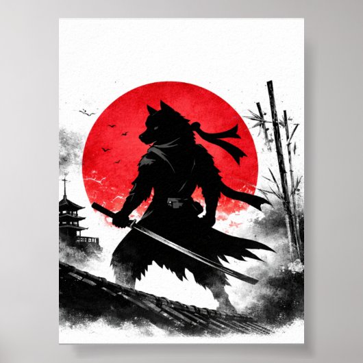 Shadow Ninja Wolf Japanese pastor print (Voorkant)