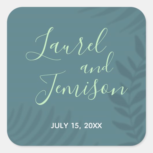 Shadow Palm Blauwgroen Vierkante Sticker (Voorkant)