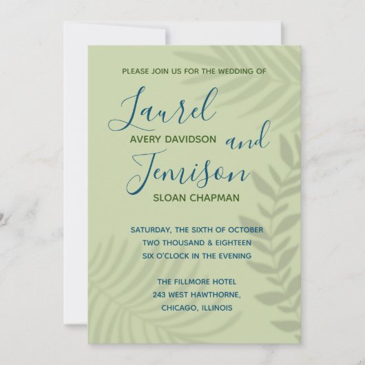 Shadow Palm Sage Wedding Invitation Kaart (Voorkant)