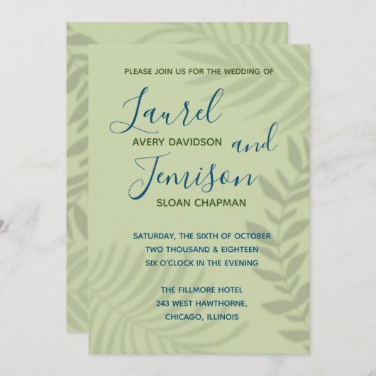 Shadow Palm Sage Wedding Invitation Kaart (Voorkant / Achterkant)
