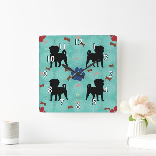 Shadow Pug Vierkante Klok (Huis)