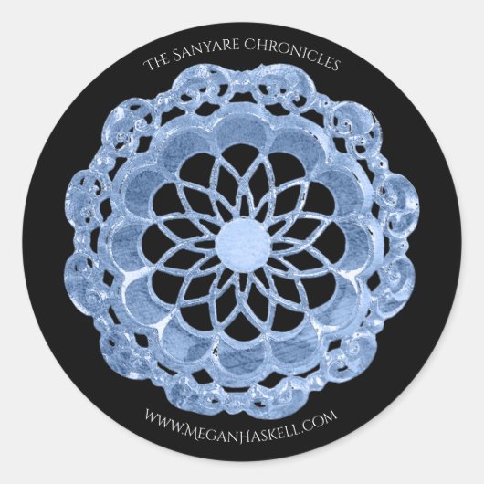 Shadow Roos Mandala Sticker - Blauw op Zwart (Voorkant)