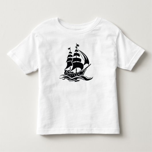 Shadow Sailing Ship – Vintage Ocean Illustration Kinder Shirts (Voorkant)