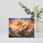 Shadow & Shine – Chinese Airbrush Dragon in Gold o Briefkaart (Staand voorkant)